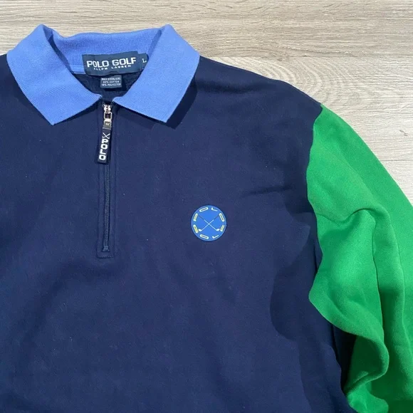 Polo Golf Men’s Pullover Colorblock Polo Sweater‎ Large Blue Green - Picture 3 of 9
